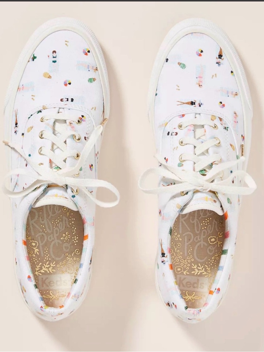 Keds White Canvas Sneakers with Multicolor Beach Icons